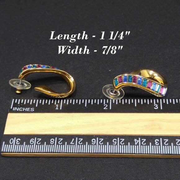 Vintage Swarovski Swan Logo Earrings, Gold Plated Rhinestone Hoop, 1990s Jewelry - Picture 9 of 10